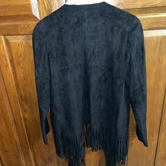 Catherine Malandrino Jacket NWT Womens M Black Faux Suede Boho Fringe Coat - Picture 4 of 5